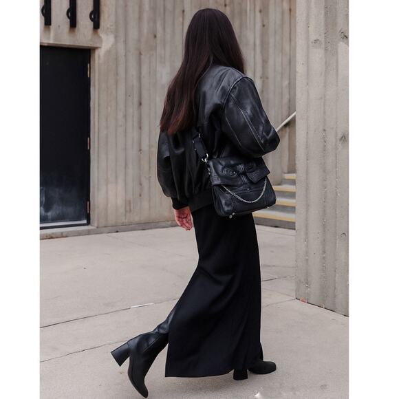 SOLD Reworked Marc New York Moto Leather Shoulder Bag w/ Silver Chain - Picture 3 of 16